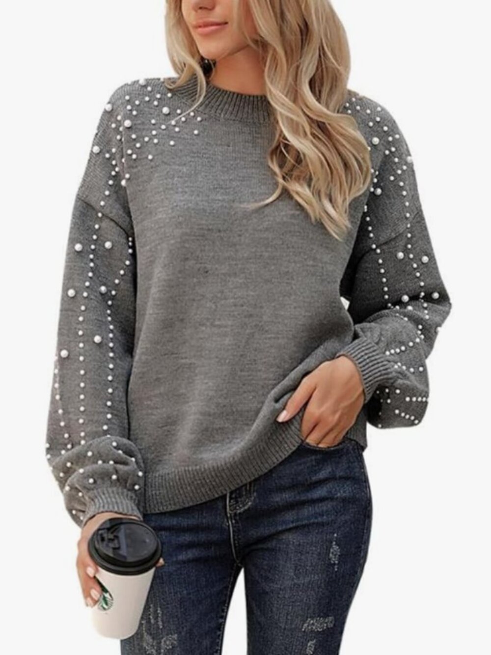 Blooming Jelly - Chunky Crewneck Sweater with Pearl Detail - XL